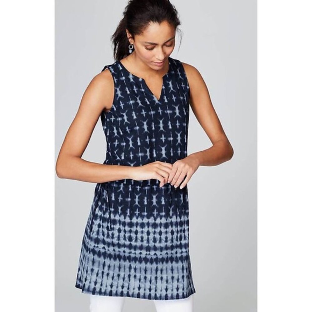 Pure Jill,  J.Jill Linen Indigo Tie-Dye Side Tie Tunic size XS
